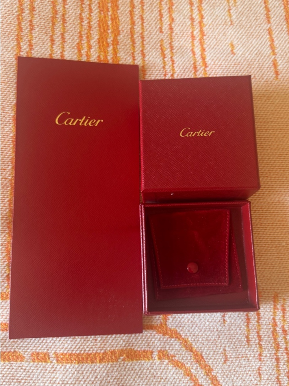 Authentic 💯Cartier Deep Red Jewelry Box Trio with Gold Logo